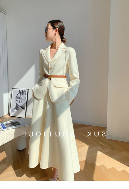 Luxury Woolen Blazer Top & Skirts Sets for Women