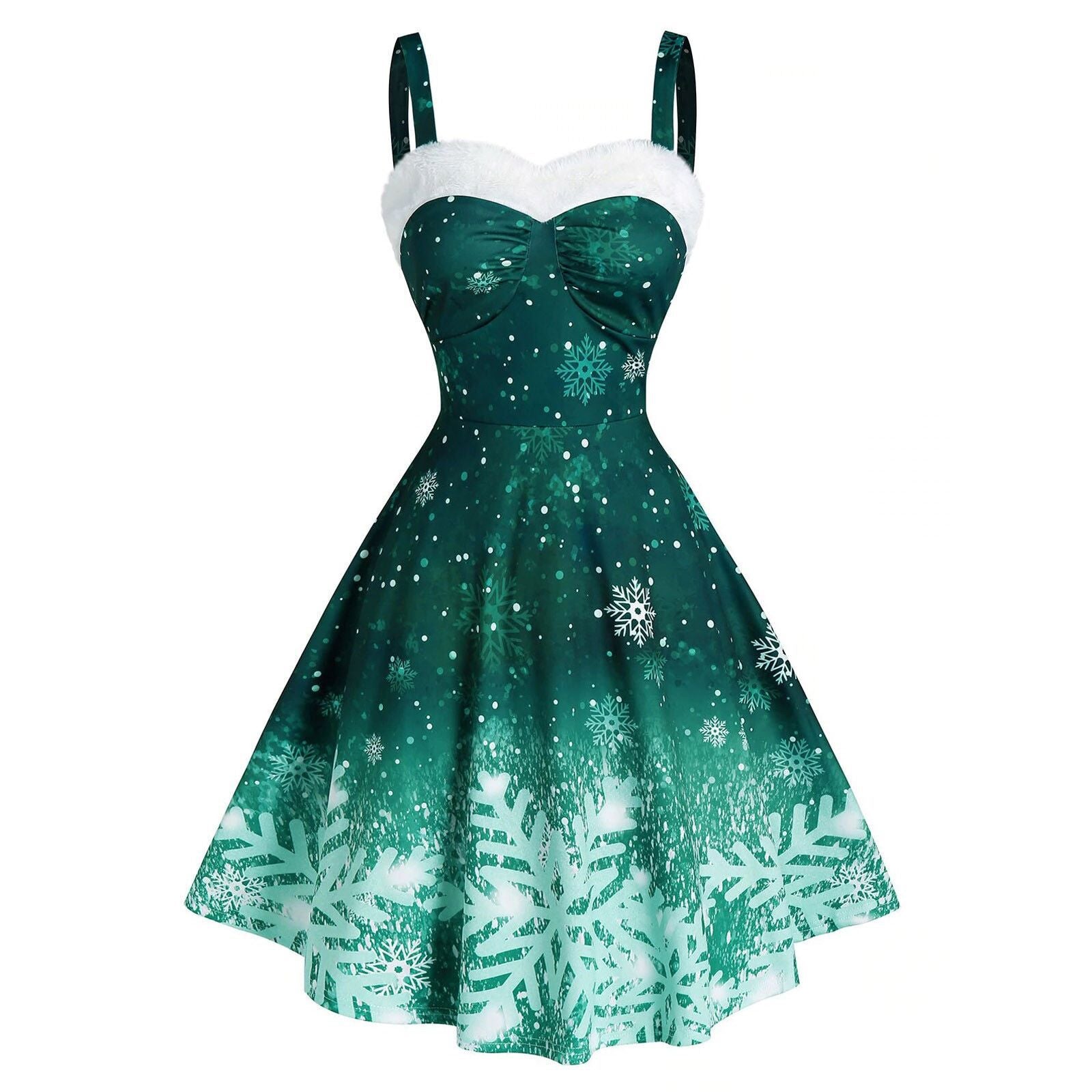 Merry Christmas Suspender Straps Snowflake Women Dresses
