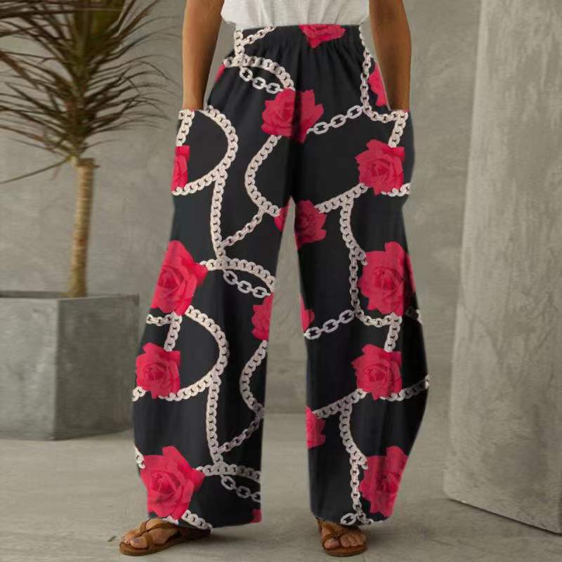 Casual Natural Waist Wide Legs Summer Long Pants
