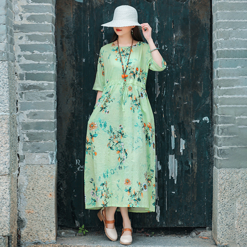 Ethinc Line Summer Half Sleeves Women Long Dresses