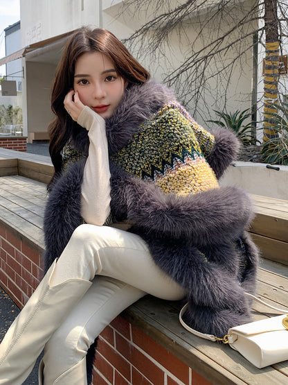 Luxury Designed Knitting Winter Warm Artificial Fox Fur Capes