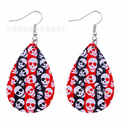 Happy Halloween Skeleton Spider Print Earrings 2 Sets