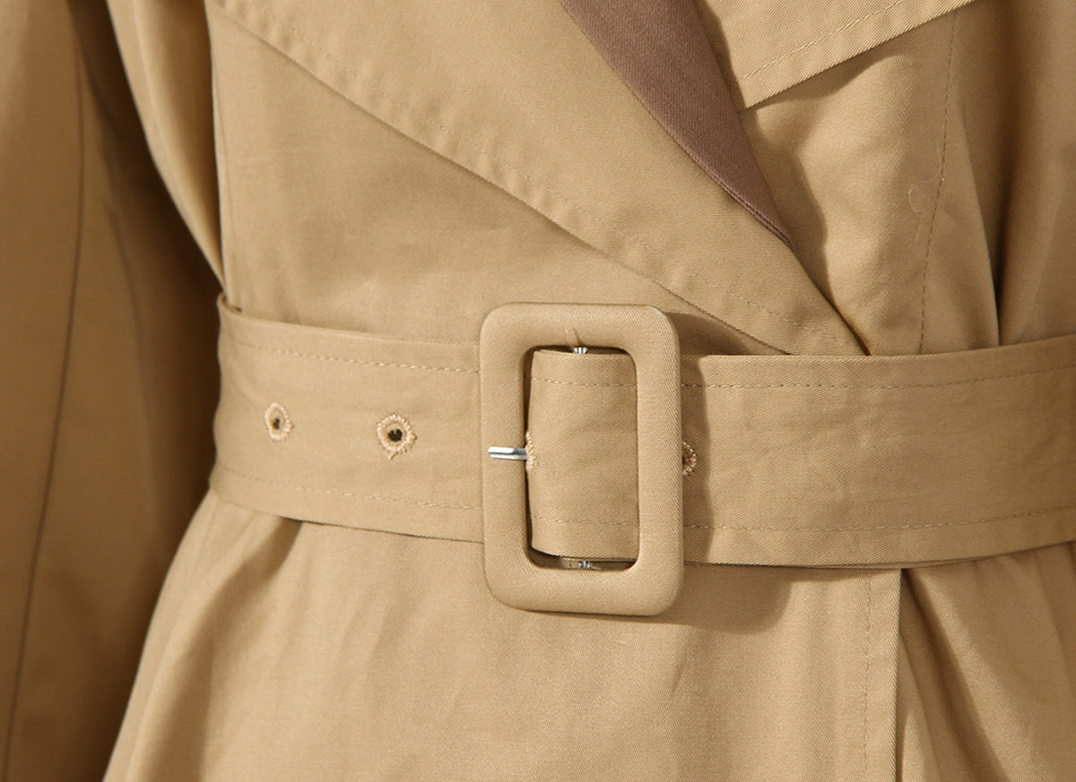 Designed Khaki Color Women Fall Trenchcoat