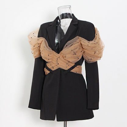 Designed Black Blazer Tops for Women