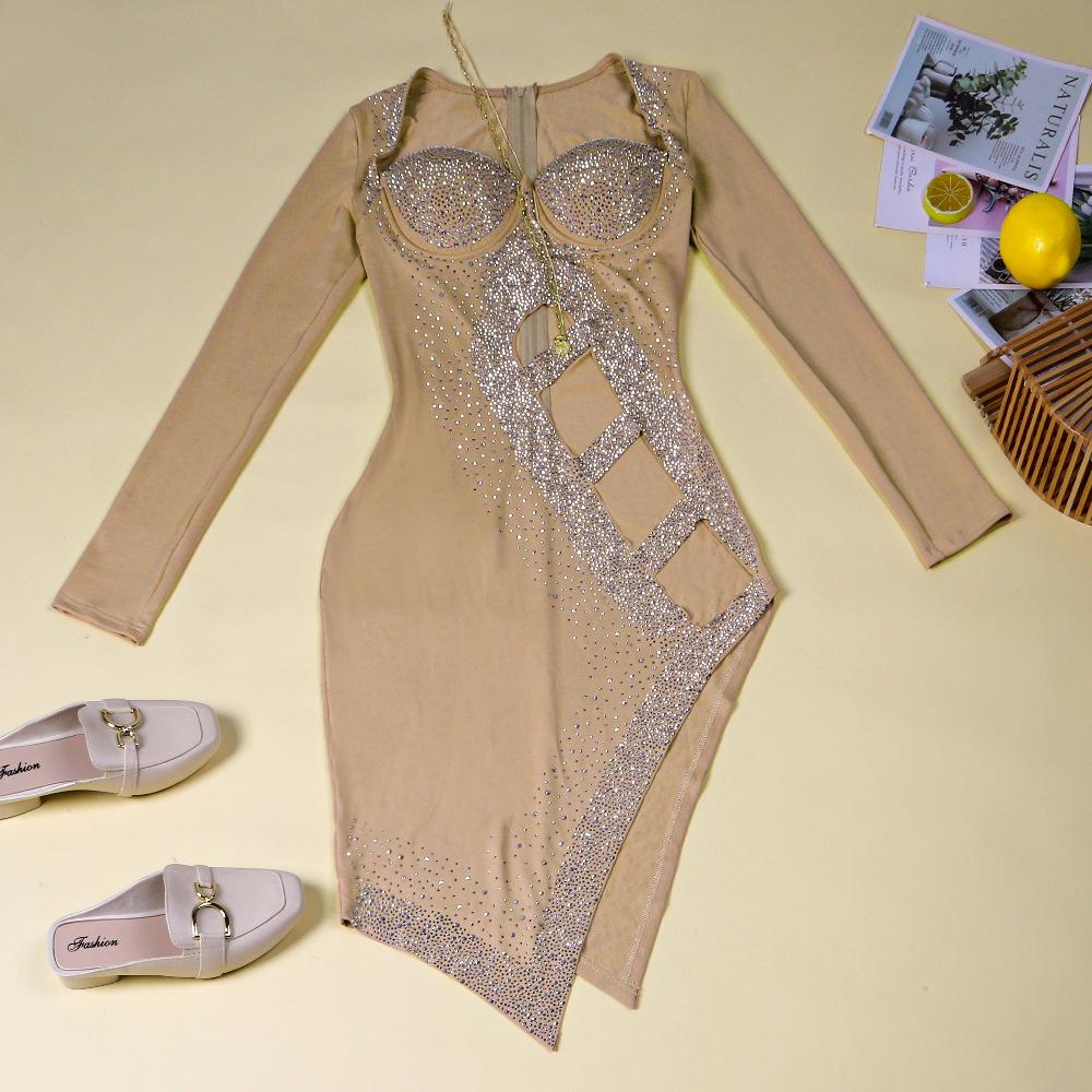 Sexy Long Sleeves Diamond Night Club Dresses-STYLEGOING