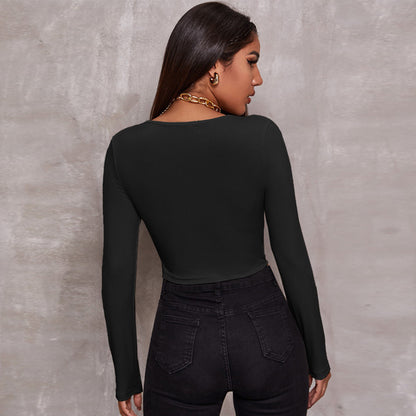 Sexy Zipper Knitted Long Sleeves T Shirts
