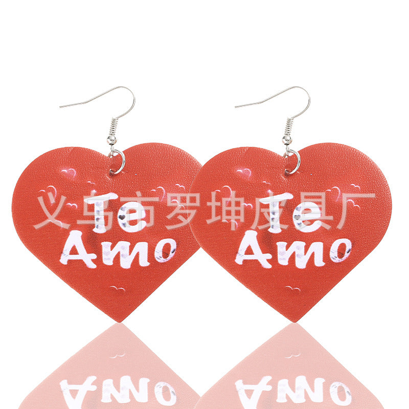 3pcs/Set Pu Leather Sweetheart Design Pink Earrings for Women