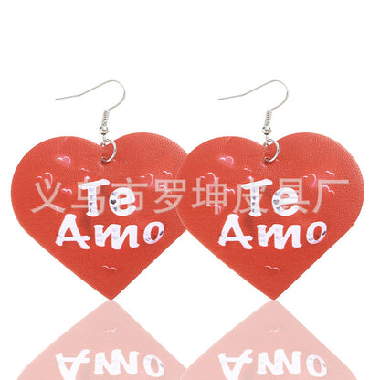 3pcs/Set Pu Leather Sweetheart Design Pink Earrings for Women