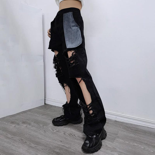 Causal Broken Holes High Waist Demin Pants-STYLEGOING
