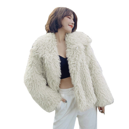 Winter Pink Artifical Fur Soft Overcoat for Women