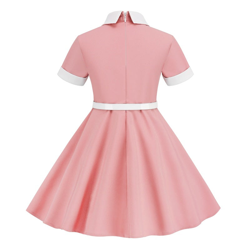 Vintage Short Sleeves Kids Dresses with Belt