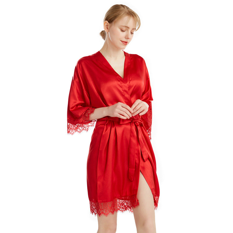 Summer Sexy Women Lace Strim Morning Gown