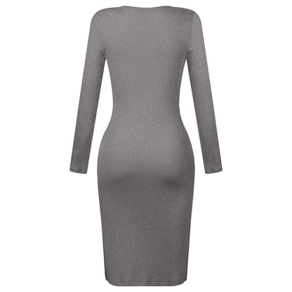 Elegant Button Design Long Sleeves Dresses