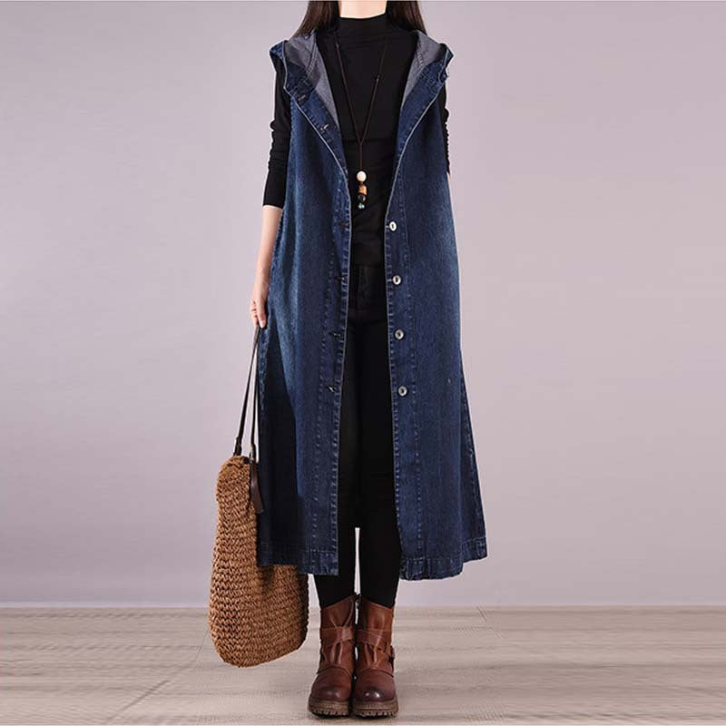 Casual Sleeveless Denim Long Vest