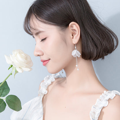 Preserved Fresh Flower Fairy Tassels Dangle Earrings for Women