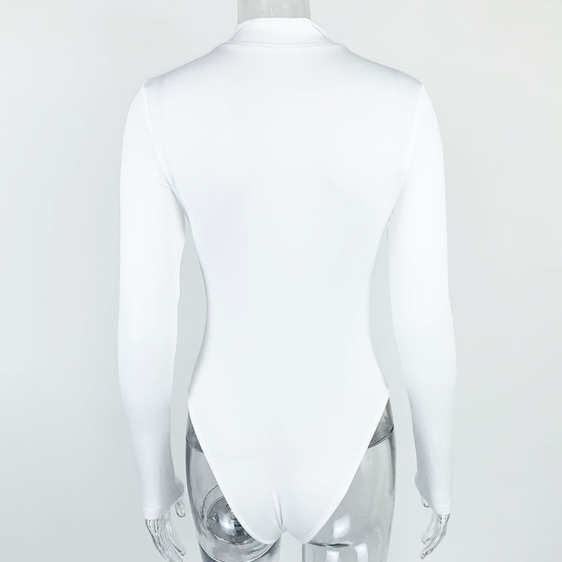 Sexy Fashion Long Sleeves Zipper Tight Jumpsuits Shirts