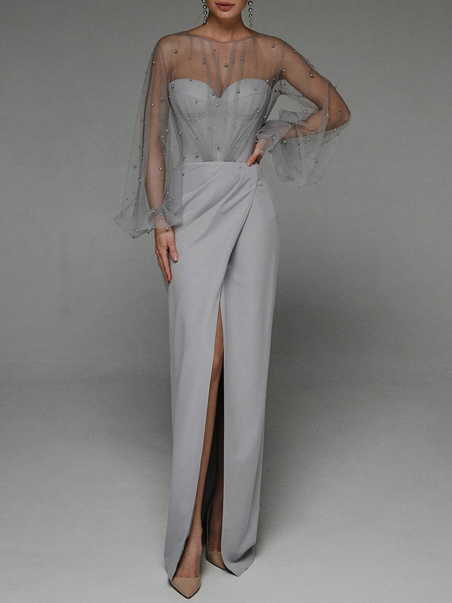 Elegant Strapless Pearl Design Long Dresses for Women