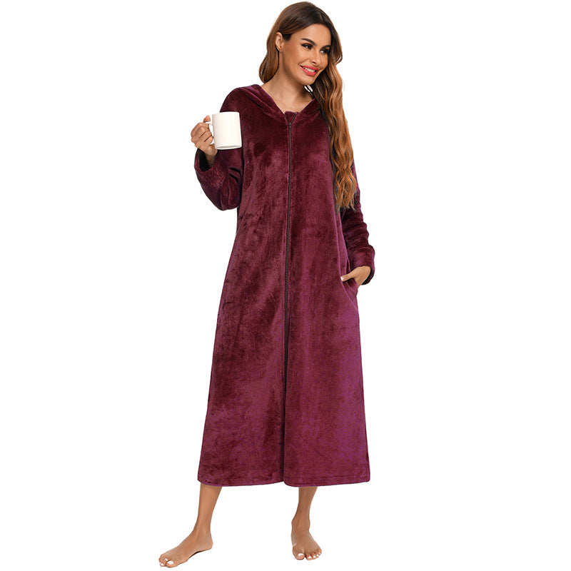 Winter Fleece Hoodies Sleepwear with Zipper