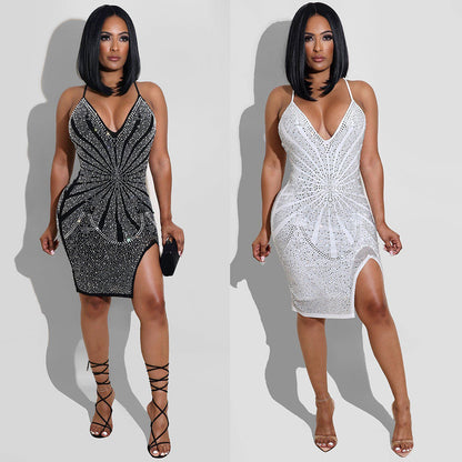 Sexy Deep V Neck Diamond Party Dresses