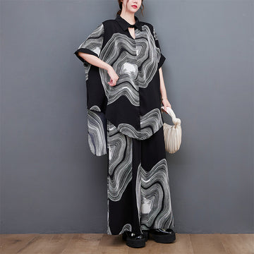 Fashion Chiffon Plus Sizes Shirts & Wide Legs Pants