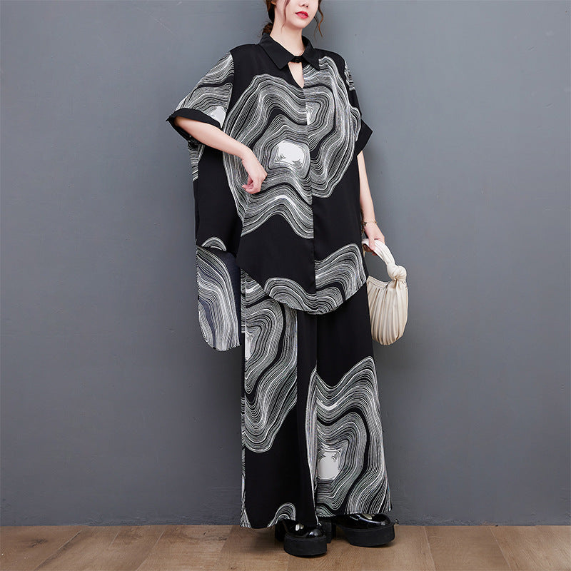Fashion Chiffon Plus Sizes Shirts & Wide Legs Pants