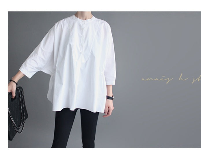 Women Irregular 3/4 Length Sleeves White Shirts