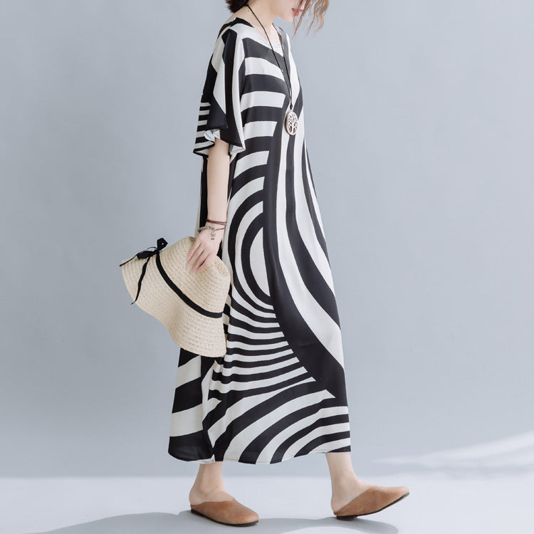 Summer Black Striped Plus Sizes Dresses