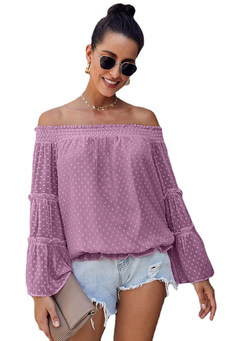 Off The Shoudler Bell Sleeves Chiffon Blouses-STYLEGOING