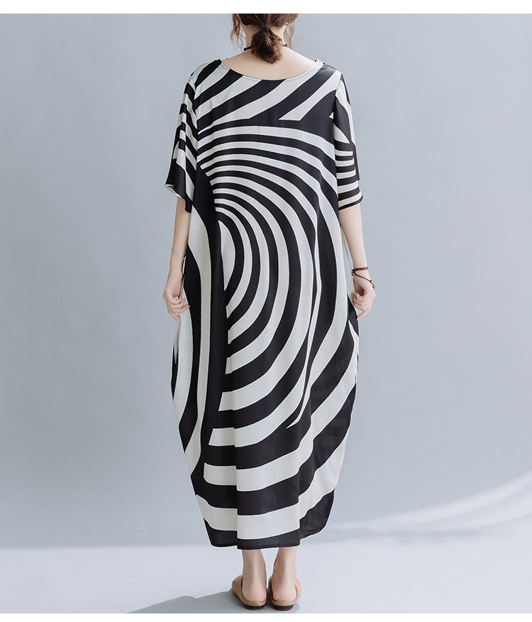 Summer Black Striped Plus Sizes Dresses