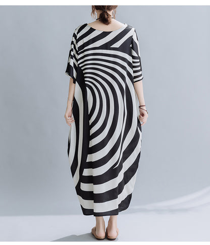 Summer Black Striped Plus Sizes Dresses