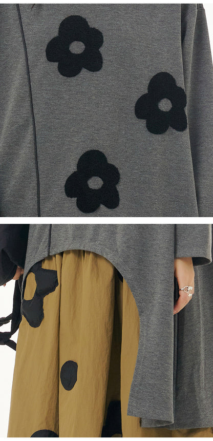 Gray Flowers Irregular Pullover Top Sweaters