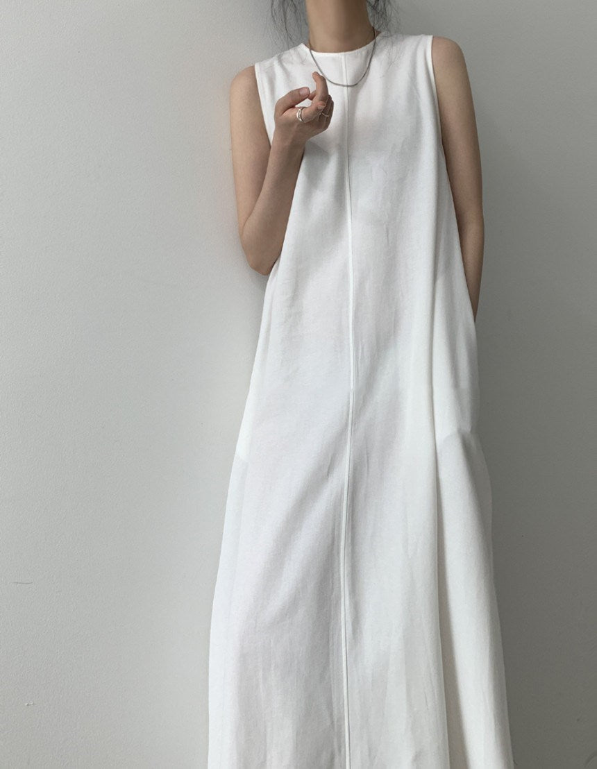 Vintage Cozy Sleeveless Vest Long Dresses with Pockets