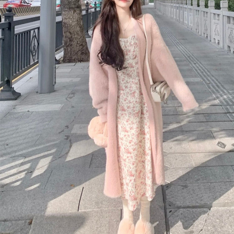 Casual Velvet Mink Long Knitting Cardigan Coats for Women