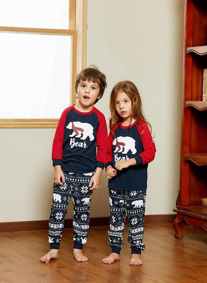 Blue&Red Christmas Letter Print Parent-child Pajama Sets