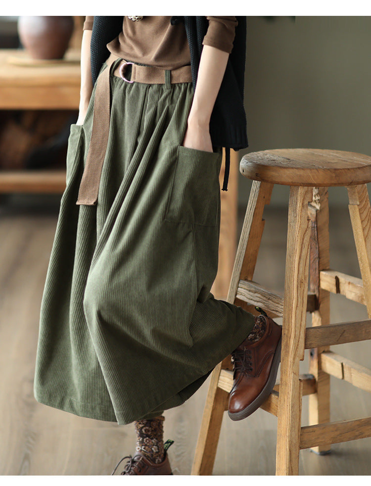Vintage Elastic Waist Wide Legs Pants for Women