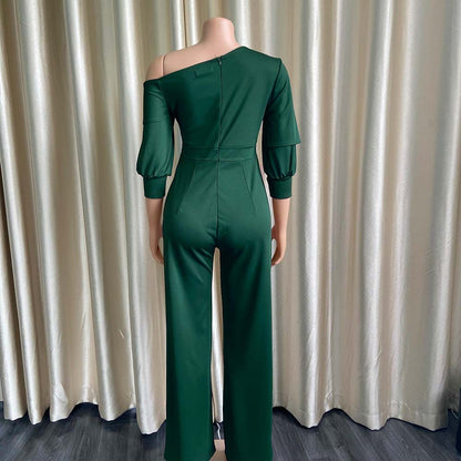 Sexy One Shoulder Long Sleeves Plus Sizes Jumpsuits
