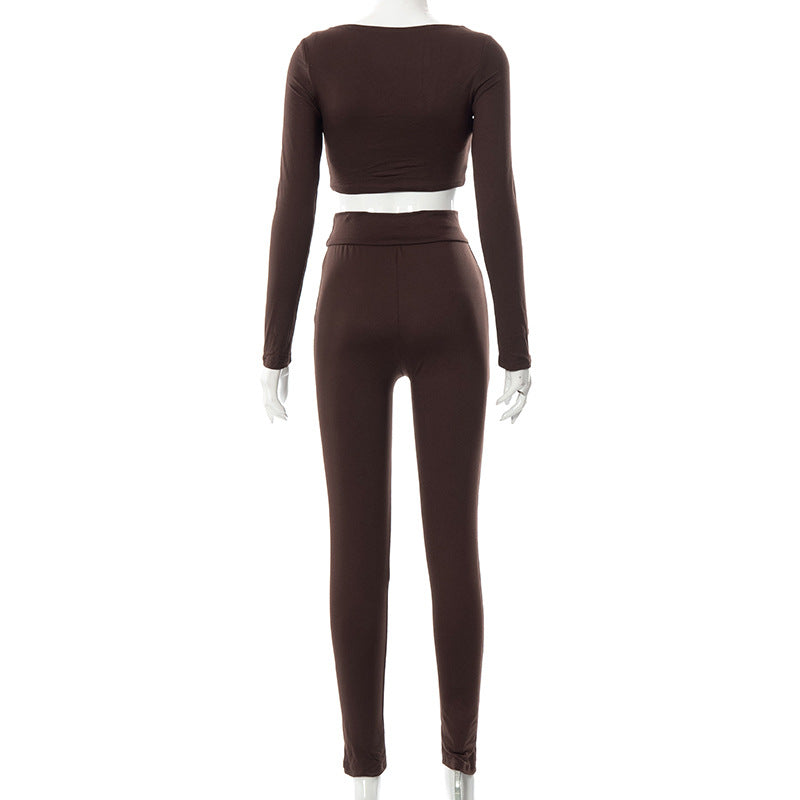 Women High Waist Legging Pants and Long Sleeves Short Tops