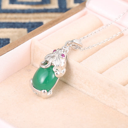 Green Brave Troops Chalcedony Sterling Sliver Necklace