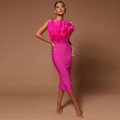 Sexy Designed Feather Sheath Evening Party Dresses
