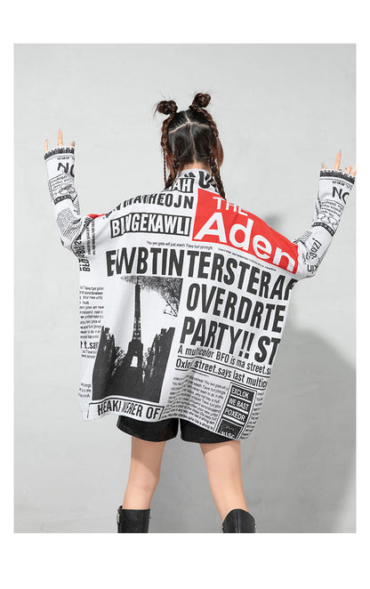 Plus Sizes Turtleneck Newspaper Print Women Sweaters