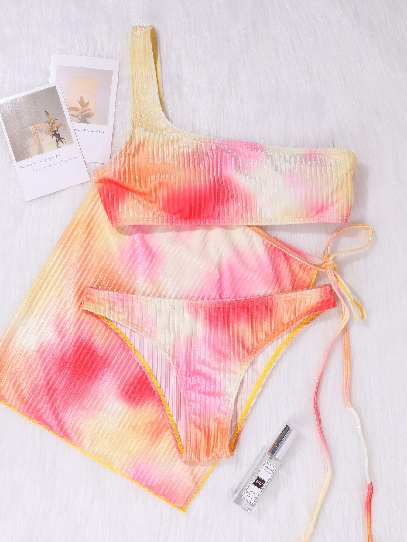Women One Shoulder Print 3pcs Bikni-STYLEGOING