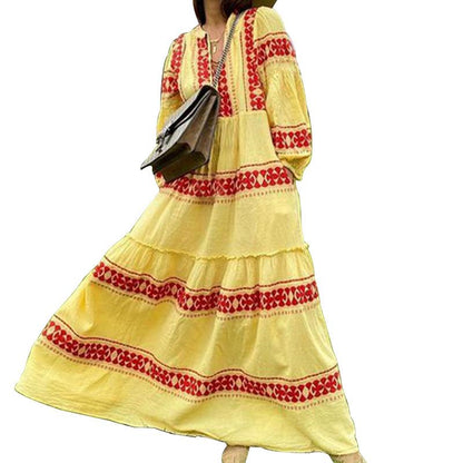 Women V Neck Plus Sizes Fall Long Maxi Dresses-STYLEGOING
