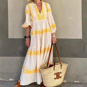 Women V Neck Plus Sizes Fall Long Maxi Dresses-STYLEGOING