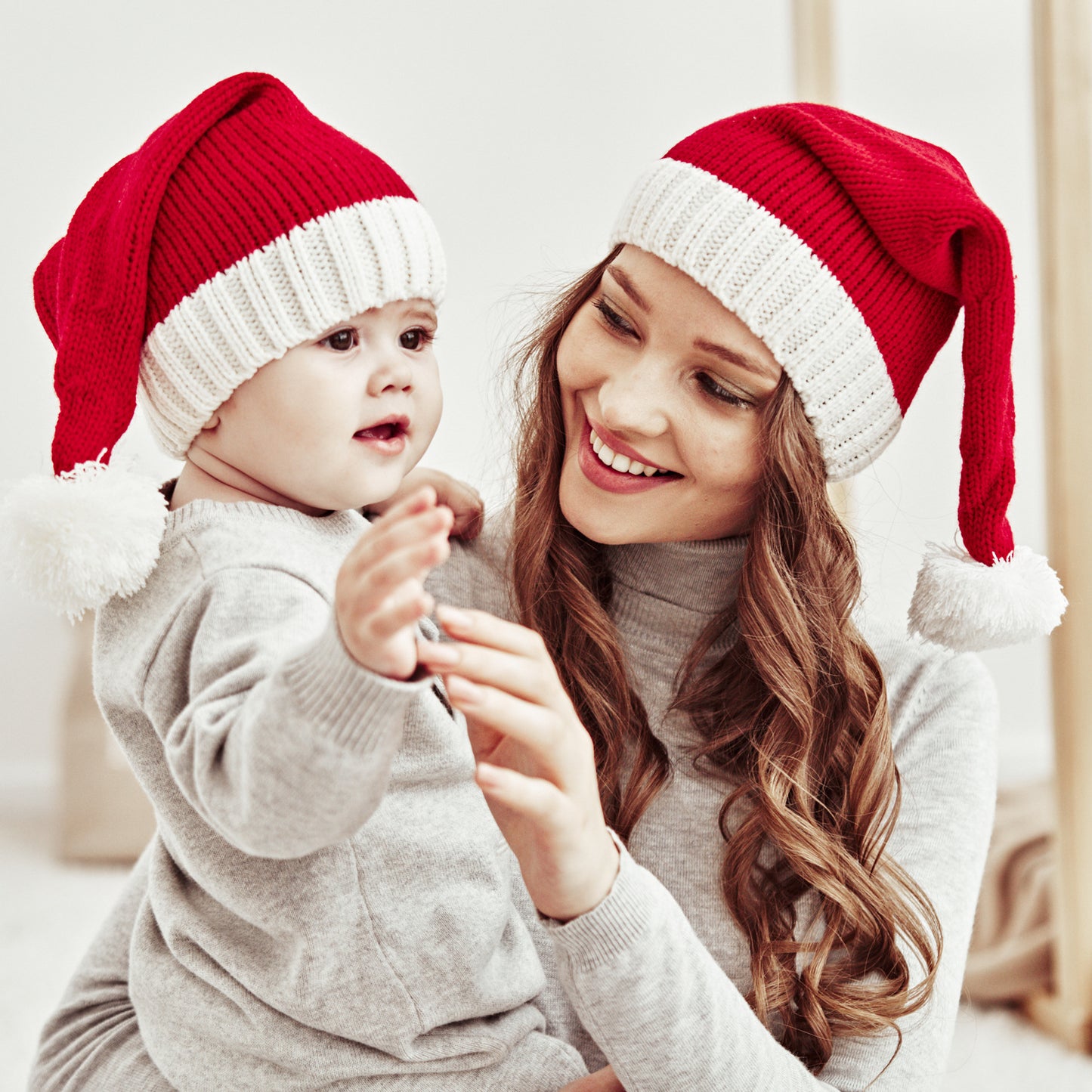 Christmas Parent-kids Red Knitted Warm Hats