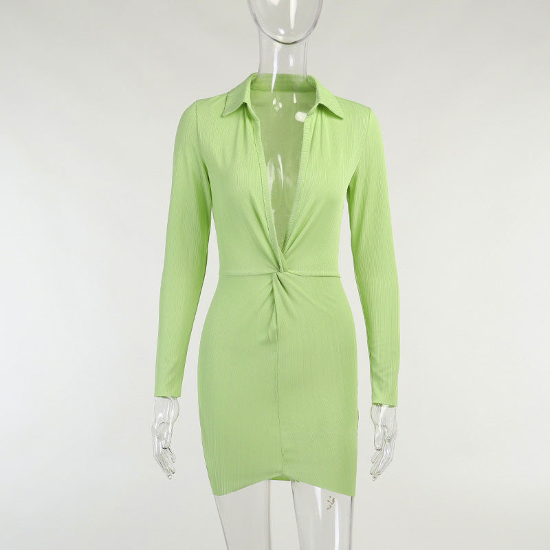 Sexy Polo Neckline Long Sleeves Mini Dresses