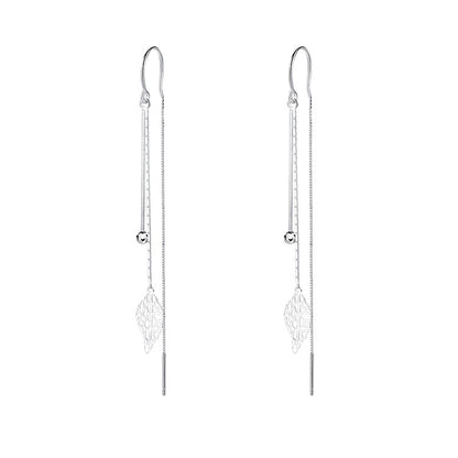 Leaf Design Sterling Sliver Long Tassel Earrings for Women