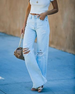 Women High Waist Broken Leisure Demin Pants-STYLEGOING