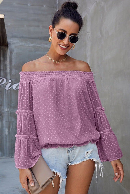 Off The Shoudler Bell Sleeves Chiffon Blouses-STYLEGOING