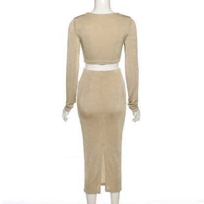 Sexy High Waist Long Sleeves Midriff Baring 2pcs/Set