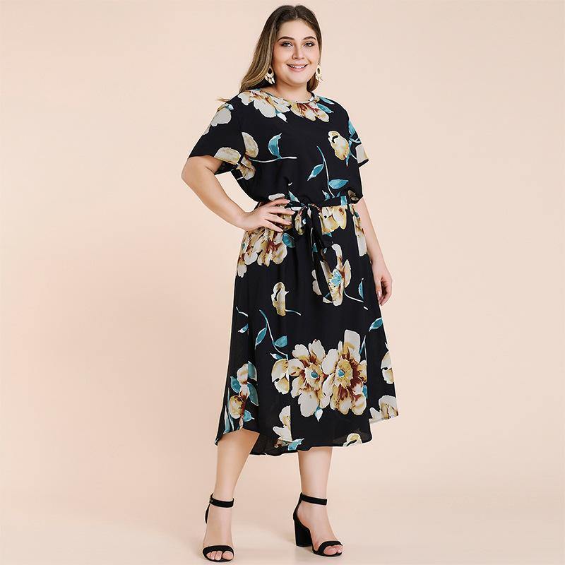 Plus Sizes Short Sleeves Long Dresses-STYLEGOING